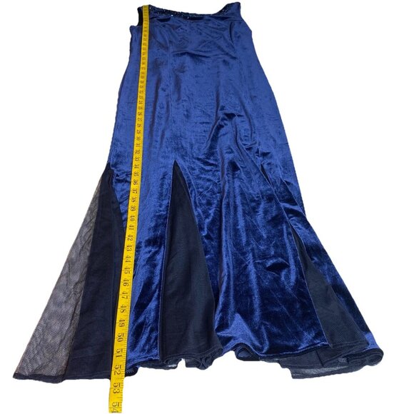 Coldwater Creek Dress Navy Blue Velvet Beaded Mesh Panel Hem Whimsigoth Sz 14P - Picture 6 of 13